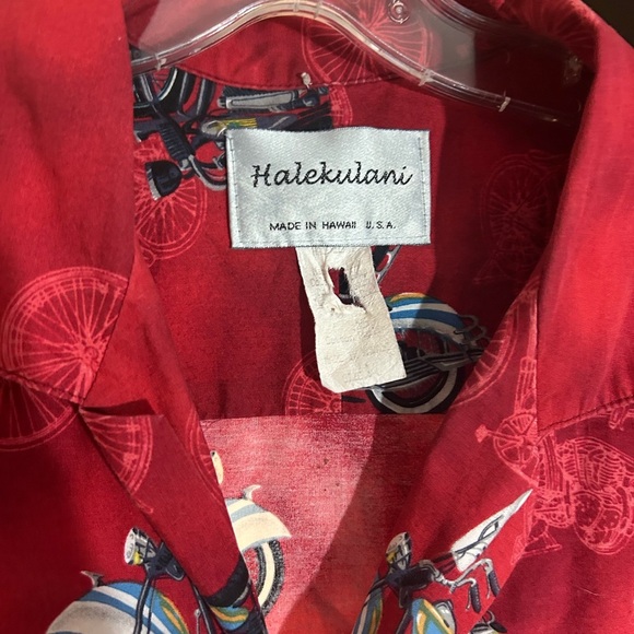 Halekulani Hawaii Red Motorcycle Pattern Men's Shirt XL - Picture 6 of 11